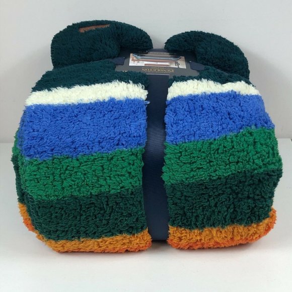 Pendleton Sherpa Fleece Blanket Evergreen Stripe Queen New 98 X 92 Inches Soft - Picture 10 of 12